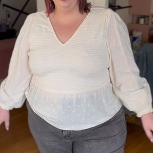 Cream top with shirred stretchy bust